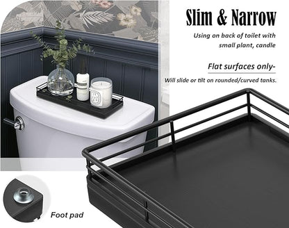 Bathroom Tray for Counter, Oak Wood 11" L Small Vanity Tray for Dresser Tops Perfume Jewelry Makeup Candle Soap Sponge Holder for Kitchen Countertop Organizer Coffee Table Decor Bar Black