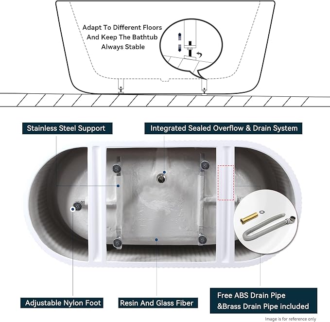FerdY Nami 67" Acrylic Freestanding Bathtub, V Shape Freestanding Soaking Acrylic Bathtub, Modern White, cUPC Certified, Chrome Drain and Classic