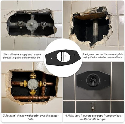 2 Pack One-Hole-Remodel-Cover-Plate Compatible with Moen and Delta Bathtub and Shower Valves, Renovation Shower Cover Plate Replace 2 Handle or 3 Handle Shower
