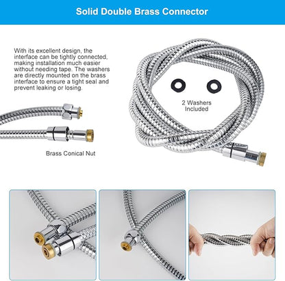 Hibbent All Metal Shower Hose 90 inch (7.5 ft) Bathroom Handheld Shower Head Hose 2.3 meters Extension Replacement Part with Brass Fittings Made of Stainless Steel -Polished Chrome Finish