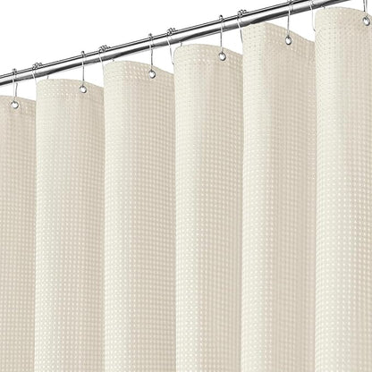 Inhousolu Fabric Shower Curtain Waffle Weave, 230 GSM Heavy Duty, Weighted Hem, 8 Metal Hooks, Water Repellent, Machine Washable, Hotel Spa Luxury Bath Curtain Set, 36 x 72 Inch, Ivory