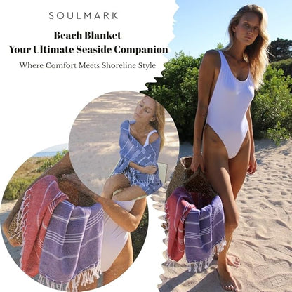 SOULMARK 100% Cotton Turkish Beach Towel with Bag - 38"x71" - 4 Pack - Made in Green & Oeko TEX Certified - Pre-Washed & Sand Free - Quick Dry and Lightweight for Travel - Made in Turkey - Salmon Red