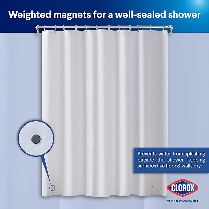 Clorox Shower Curtain Liner, Premium Heavyweight Durable Waterproof 8g PEVA for Bathroom with Weighted Magnets, Standard Size 72" x 72", Frosty 1 Pack