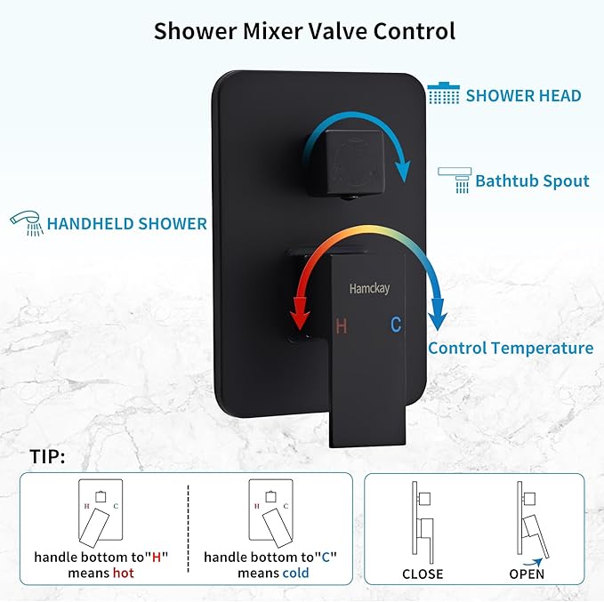 10 inch Matte Black Shower System with Tub Spout, Shower Faucet Set with Rain Shower Head and Handheld 3-Setting, Waterfall Bathtub Spout Rainfall Shower Combo Set for Bathroom Wall Mounted
