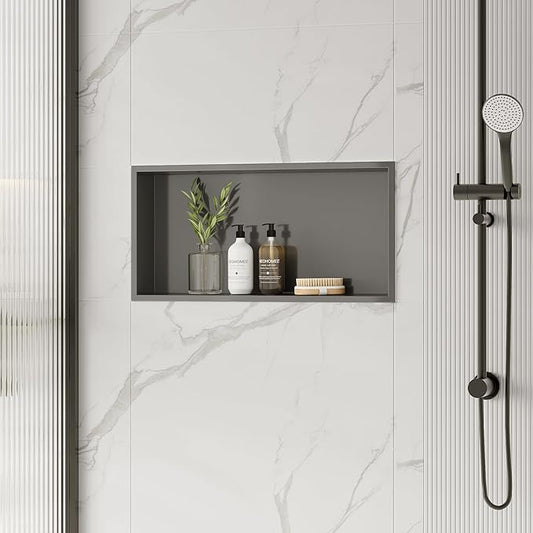 Neodrain 24X12Inch Shower Niche, Gun Metal Stainless Niche NO Tile Needed Recessed Shower Shelf for Bathroom Storage