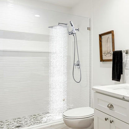 G-Promise All Metal 12 Inch Shower Head with Handheld Spray Combo，Rain Shower Head with Handheld Built-in Power Wash Mode, Adjustable Extension Arm with 4-Mode Diverter, 71 Inch Extra Long Hose
