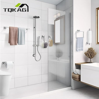 TQKAG 7-Pieces Brushed Nickel Bathroom Hardware Accessories Set 23.6" SUS304 Stainless Steel Towel Bar Set Toilet Paper Spare Rolls Storage Holder Wall Mounted