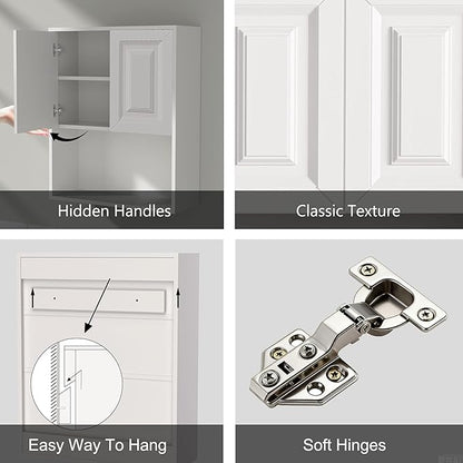 Bathroom Wall Cabinet Wooden with 2 Doors,Over the Toilet Storage Cabinet,Bathroom and Laundry Wall Mount Storage Medicine Cabinet with Open and Adjustable Shelf,Easy Assembly (Style B-2 PC, White)