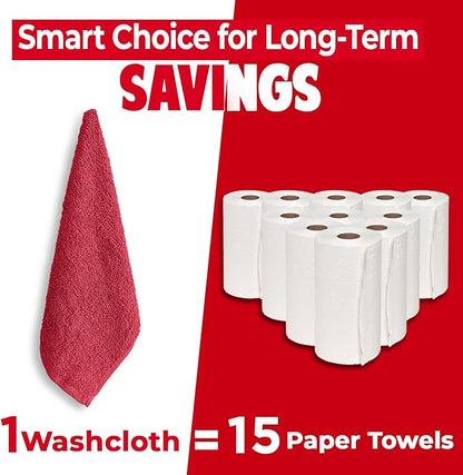DAN RIVER 24 Pack Wash Cloths for Showering [12x12] - 100% Cotton Washcloths Premium Quality Flannel Face Cloths for Bathroom, Highly Absorbent and Soft Feel Wash Clothes, Red