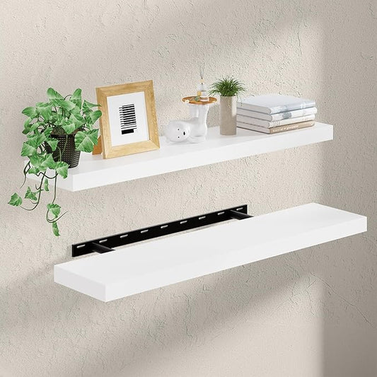 Heimlove 36 inch Floating Shelves for Wall,2 Packs Natural Pine Solid Wood Floating Shelves, 8 inches Deep Wooden Shelves for Kitchen Bedroom Office & Living Room Display Wall Decor