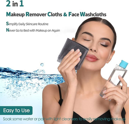 Wash Cloths 6 Pack, Reusable Makeup Remover Towel, 13x13 inch Large Washcloths for Face and Body, Super Soft and Skin Friendly Face Towel on Sensitive Skin, Easy to Rinse Grey Facial Cleaning Cloths