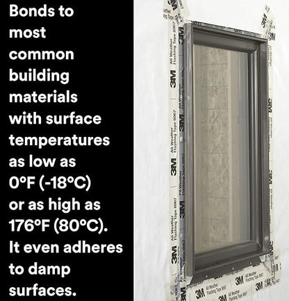 3M All Weather Flashing Tape 8067, 9 in x 75 ft, 1 Roll, Adhesive Backed Split Liner, Prevents Moisture Intrusion, Waterproof Flashing Seals Doors, Windows, Openings in Wood Frame Construction