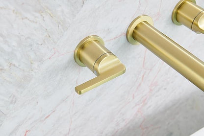 SITGES Solid Brass Wall Mount Tub Filler,10" Long Spout Reach Wall Mount Bathtub Faucet with Two Lever Handles, High-End Design, High Flow Bathtub Faucet Set with Rough-in Valve included, Brushed Gold