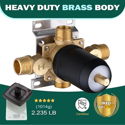 2 Way Shower Diverter Pressure Balance Mixing Valve with Single Handle Matte Black Shower Trim Kit, Dual-Function Shower Control Brass Rough-In Mixer 1/2" NPT Connection