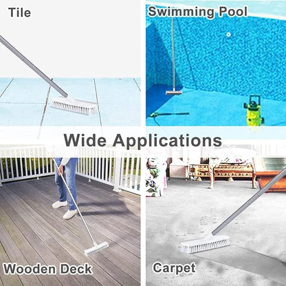 Floor Scrub Brush with Long Handle 54''- Stiff Bristle 2 in 1 Shower Scrubber with Squeegee Cleans Kitchen, Wall, Tile, Grout, Tub and Carpet, Brush Broom Scrubbing Garage, Patio Deck
