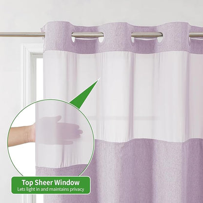 Extra Long No Hooks Needed Linen Textured Shower Curtain with Snap-in Fabric Liner Set,White Hotel Luxury Decor Shower Curtains for Bathroom,Waterproof & Washable,71Wx86H,Lavender