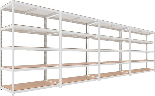 HOMEDANT House 5 Tier Laminated Metal Shelving Unit Adjustable Storage Utility Rack Heavy Duty Shelves Organization Multipurpose Shelf Kitchen Garage Pantry Closet (4, (XL Deep) 48.1" W, White)