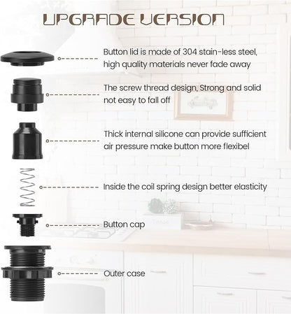 Garbage Disposal Air Switch Kit Sink Top Waste Disposal Stainless Steel Black On/Off Air Button Food and Waste Disposals Part by Etoolcity, UL Listed