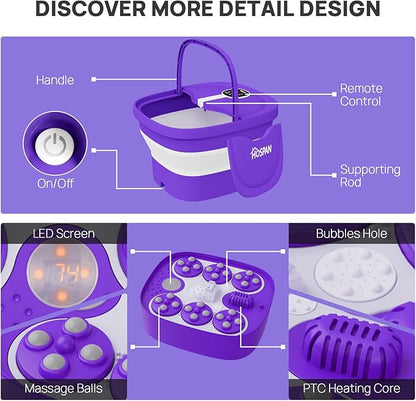 HOSPAN Collapsible Foot Spa Electric Rotary Massage, Foot Bath with Heat, Bubble, Remote, and 24 Motorized Shiatsu Massage Balls. Pedicure Foot Spa for Feet Stress Relief