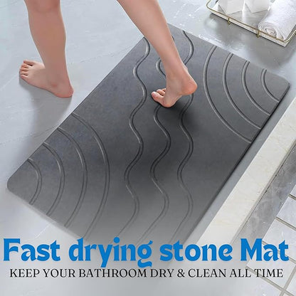 Stone Bath Mat – Quick Drying Diatomaceous Earth Bath Mat, Super Absorbent Bathroom Stone Mat, Non-Slip Shower Stone Mat, Modern Water Absorbing Bath Mat for Bathroom & Kitchen (23.6” x 15.3”, Gray)