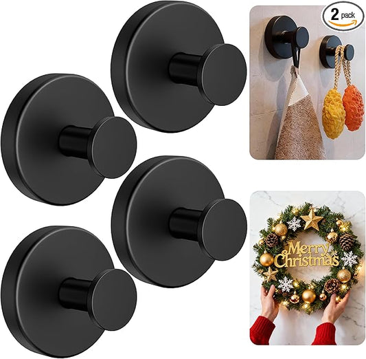 luckin smile Suction Cup Hooks for Shower, No-Drill Removable Towel Hook for Bathrooms, Shower Hooks, Suitable for Bathrooms, Kitchens, Windows, Glass, Powerful Suction Cup Hook (4, Black)