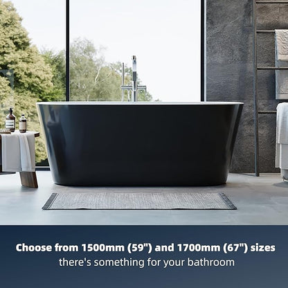 67'' Freestanding Bathtub, Deep Soaking Tub with Non-Slip Base, Acrylic, cUPC Certified Free Standing Tub, Chrome Drain Bath Tub, Modern Tub for Bathrooms, Black