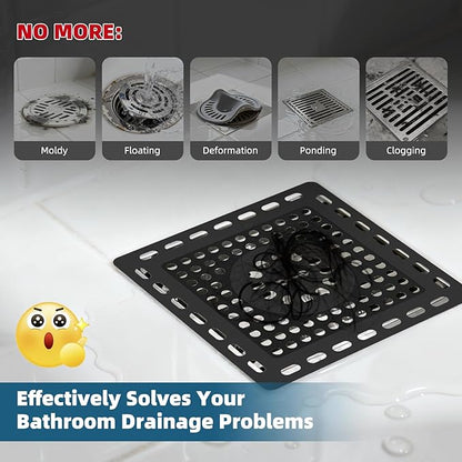 Hibbent 2 Pack Shower Drain Hair Catcher, Shower Drain Cover for Bathroom Floor 4" Drain, Anti-Clogging Bathtub Drain Strainer, Stainless Steel Kitchen Sink Drain Strainer with Handle, Matte Black