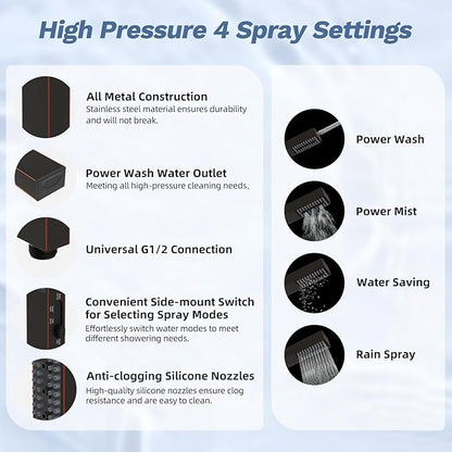 Hibbent 5-spray Filtered Rainfall Shower Head Combo, High Pressure 13'' Showerhead with Stainless Steel 4 Spray Modes Handheld, All Metal 4-way Diverter Arm, 71'' Hose & Holder, Oil-Rubbed Bronze