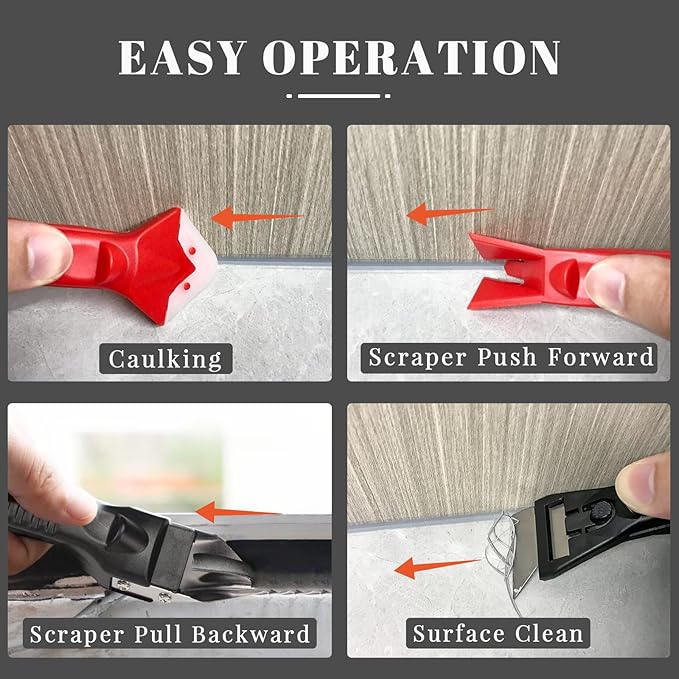 Caulking Tools-Silicone Sealant Finishing Tool Kit Caulk Grout Remover Scraper(Stainless Steel Head) For Kitchen Bathroom And Window (3 in 1) (10Pcs)