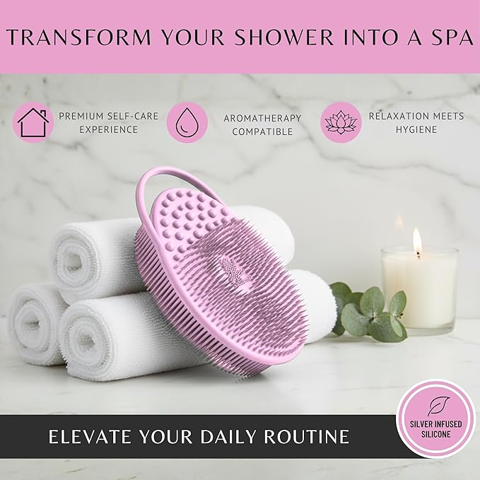 Silver Infused Exfoliating Body Scrubber - Textured Back Scrubber Shower Brush - Avilana Advanced Material Bath Tool Dual Sided - Gentle Smoothing Rough Skin - Premium Gift Women Men