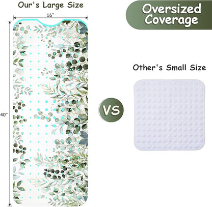 Bathtub Mat Non Slip, Sage Extra Long Bath tub Mat Shower Floor Mat with Suction Cups and Drain Holes for Adults Kids Elderly 40 X 16 Inch