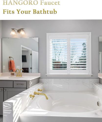 High Flow Wall Mount Tub Filler with Rough-in Valve, Wall Mount Tub Faucet, Brass Roman Bathtub Faucet 2 Handle with 360° Swivel Spout, Brushed Gold(B2306-BG)