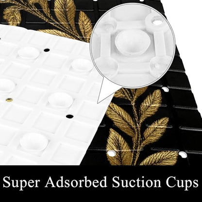 Bath Tub and Shower Mats, Non Slip Bathmat with Drain Holes and Suction Cups for Bathroom Floor, 15.1 x 26.8 Inch (Embroidery Art Golden Bee with Wreath)