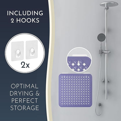 homerella® Shower Mat Non Slip Anti Mold, Non Slip Shower Mats for Inside Shower Stall Anti Slip Mat, Square Shower Floor Mat 21 x 21 in with Suction Cups & Hooks for Quick Drying, Machine Washable