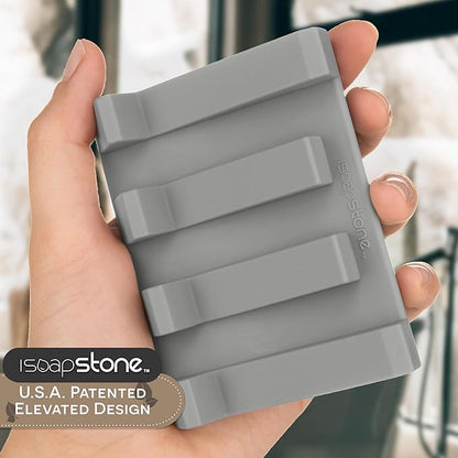 Silicone Soap Dish (USA Patented) Self Draining Bar Soap Holder for Shower Bathroom Sink, Drying Soap Dish Tray Kitchen Sponge Holder Easy Cleaning Soap Saver Mat (Light Grey, 1)