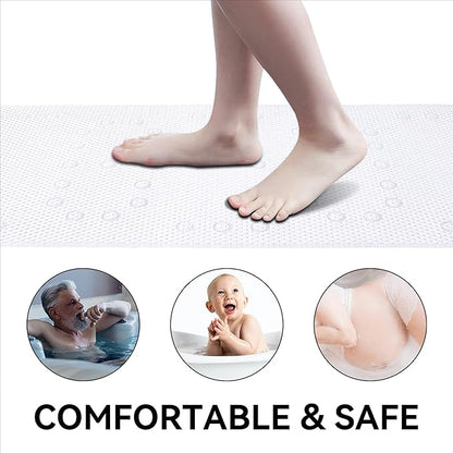 Bathtub Mat Non Slip Ivory 36” X 17” Shower Mat Soft Foam Bath Mats for Bathroom Tub, Bathtub Mat with Drain Holes, Suction Cups, Shower Mat Non Slip