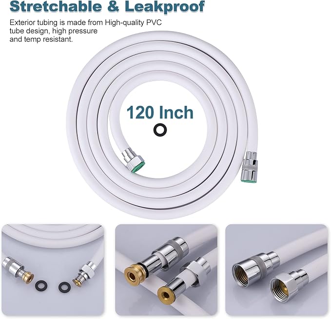 Aleasha Shower Hose, 120 Inches Extra Long Shower Head Hose Extension for Bathing Toilet Cleaning Dogs Bathroom Bathing White Handheld Shower Hose