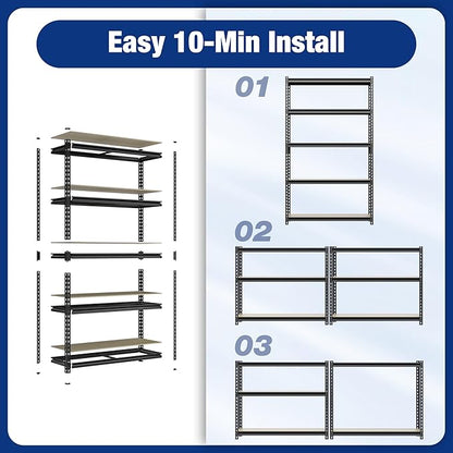WORKPRO 5-Tier Storage Shelf, 72" H Heavy Duty Adjustable Garage Shelving Unit 2180LBS Capacity, for Basement, Kitchen, Pantry, 35.4”Wx11.8”Dx72”H, Black