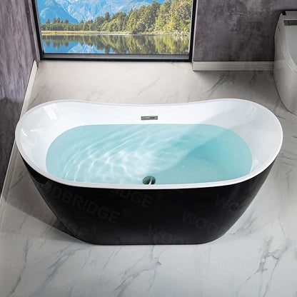 WOODBRIDGE 59" Acrylic Freestanding Bathtub Contemporary Soaking Tub, Black Acrylic(Brushed Nickel Drain/Overflow),BTA1816-BN