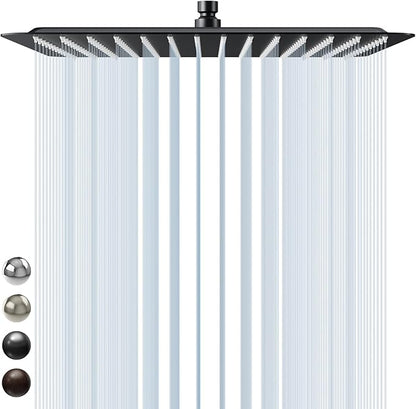 SR SUN RISE Luxury 16 Inch Extra Large Square Stainless Steel Shower Head High Pressure Rainfall Showerhead Ultra Thin Water Saving Matte Black 2.5 Gpm