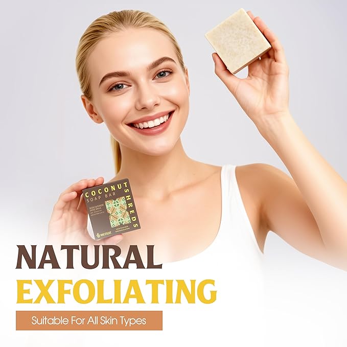Coconut Shreds Soap Bar (Pack of 5) – Exfoliating & Moisturizing 2-in-1 Body Soap, Cold Process Handmade Bar with Coconut Milk & Oil, Gentle Daily Cleanser
