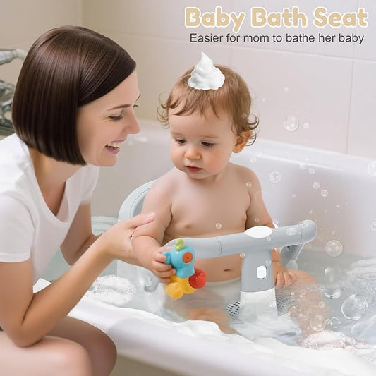 Baby Bath Seat for Babies 6 Months & Up Sitting Up, Non-Slip Baby Bath Chair with Suction Cup, Safe and Comfortable Portable Infant Bath Seat for Bathroom, Bathtub Tub, Easy to Clean (Grey)