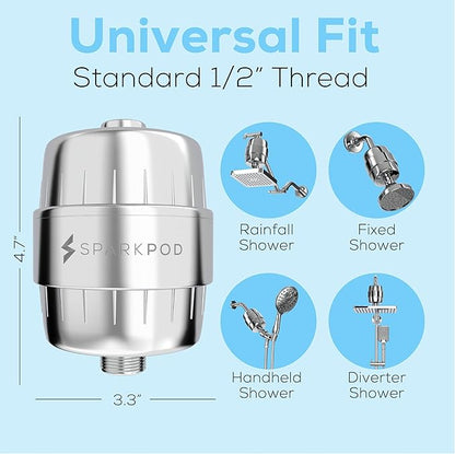 SparkPod 23 Stage Shower Head Filter for Dry Hair and Skin - High Output Universal Shower Filters to Remove Toxic Chemicals, Chlorine & Heavy Metals (Luxury Polished Chrome)