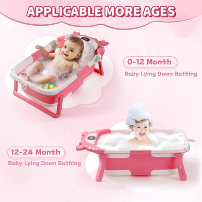 Baby Bathtub,Collapsible Baby Bath Tub with Thermometer & Soft Floating Cushion,Portable Travel Baby Bathtubs for Newborns to Toddlers 0-36 Months(Crab Green)