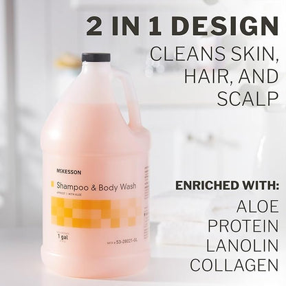 McKesson Body Wash and Shampoo - 1  Gallon Bulk Refill Full Body Wash with Aloe, Apricot Scent - Sensitive Skin & Hair 2‑in‑1