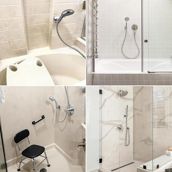 G-Promise All Metal Handheld Shower Head Holder, Adjustable Wall Mount Shower Wand Bracket, Strong Adhesive Disc Mount or Drill Installation (Brushed Nickel)