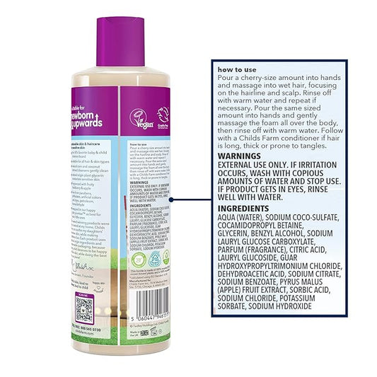 Childs Farm, Kids Hair & Body Wash for Dry, Sensitive Skin, Blackberry & Organic Apple, Gently Cleanses, Vegan, Cruelty-Free, 16.9 fl oz