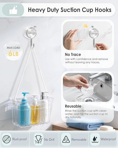 Suction Cup Hooks for Shower, Upgrade Twist-Lock Clear Suction Towel Hooks Heavy Duty Removable Bathroom Suction Hooks for Shower Tile Wall Glass Door Window 2 Pack
