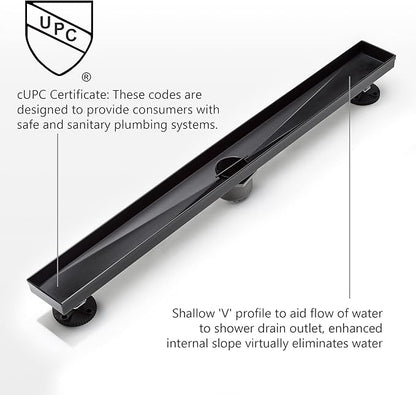 HEATGENE Linear Shower Drain 24-Inch, Stainless Steel Rectangle Shower Floor Drain with 2-in-1 Flat & Tile Insert Cover, Shower Drain with Hair Strainer, Venetian Bronze