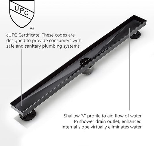 HEATGENE Linear Shower Drain 24-Inch, Stainless Steel Rectangle Shower Floor Drain with 2-in-1 Flat & Tile Insert Cover, Shower Drain with Hair Strainer, Venetian Bronze